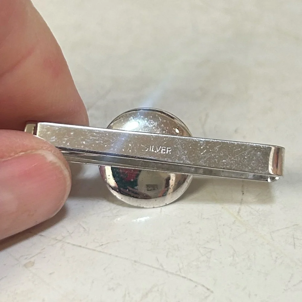 Vintage 1950's Sterling Silver & Pearl Tie Pin and Cuff Links in mother of pearl